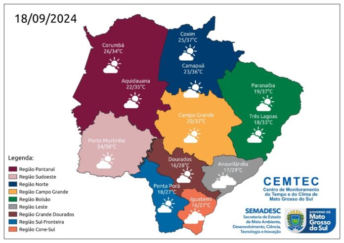 De volta ao calorão: quarta-feira tem previsão de tempo seco e altas temperaturas em MS