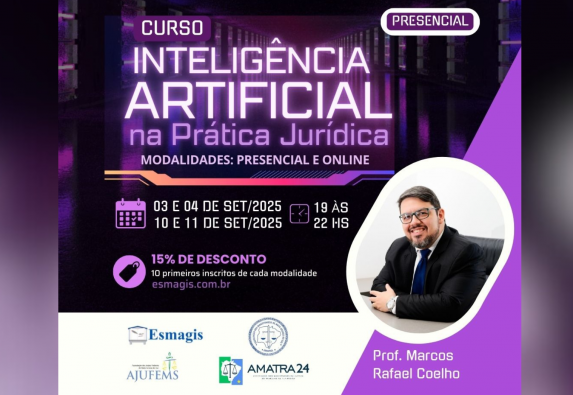 Esmagis abre inscrições para curso sobre inteligência artificial na prática Imagem notícia Esmagis abre inscrições para curso sobre inteligência artificial na prática jurídica