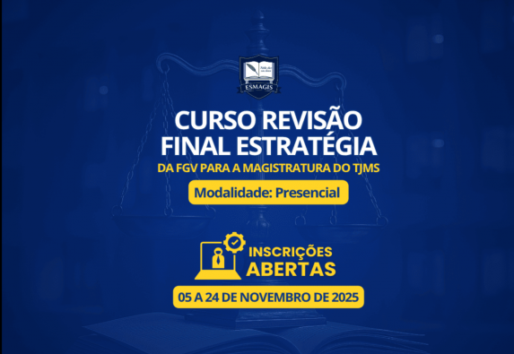Esmagis abre inscrições para curso de Revisão Final Estratégica da Imagem notícia Esmagis abre inscrições para curso de Revisão Final Estratégica da FGV voltado ao concurso da Magistratura do TJMS