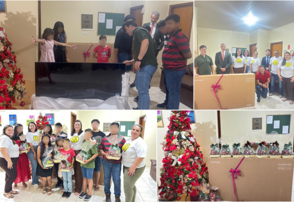 Projeto Padrinho entrega TV e cestas natalinas em Costa Rica Projeto Padrinho entrega TV e cestas natalinas em Costa Rica