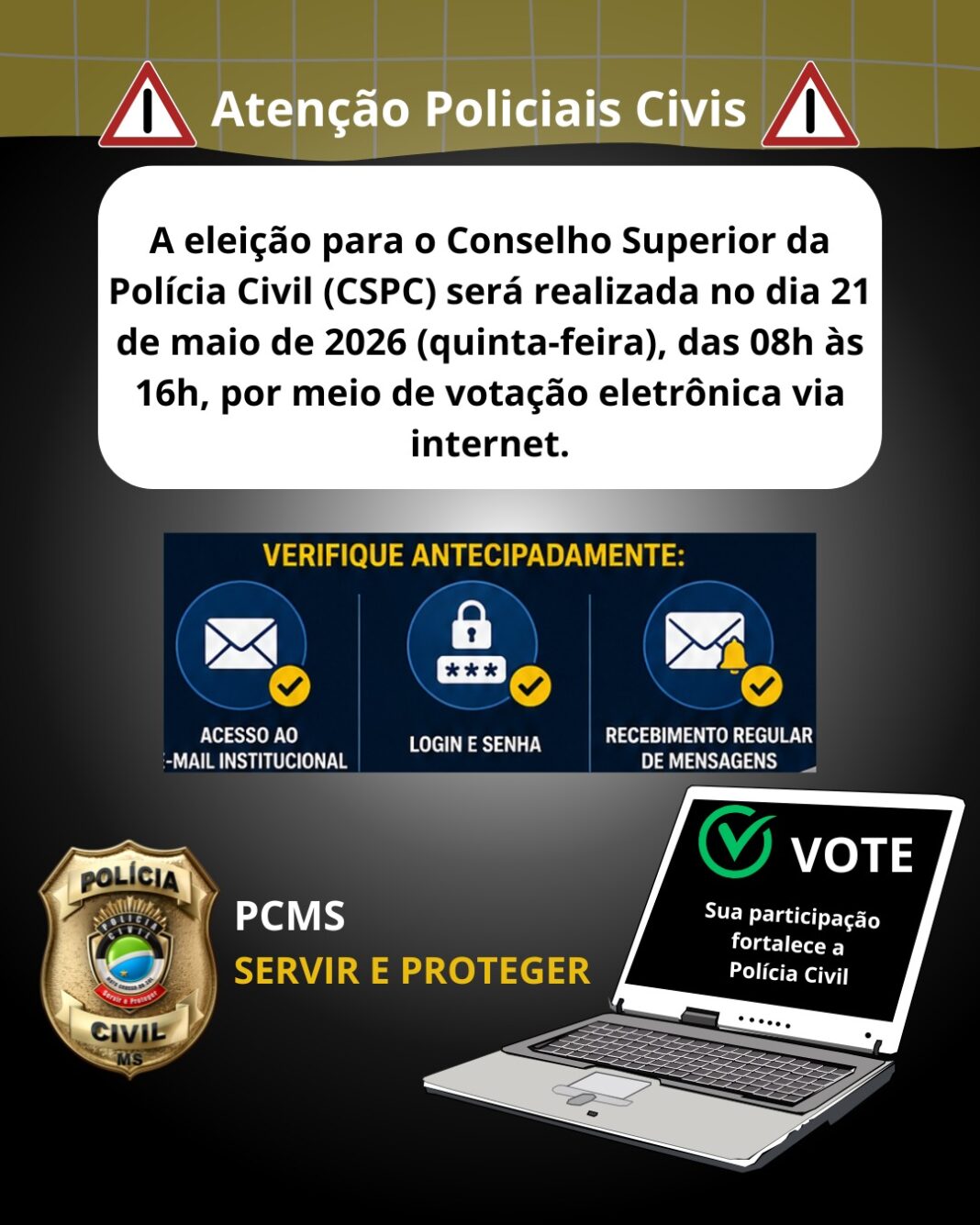 Eleição para o Conselho Superior da Polícia Civil acontece no próximo dia 21