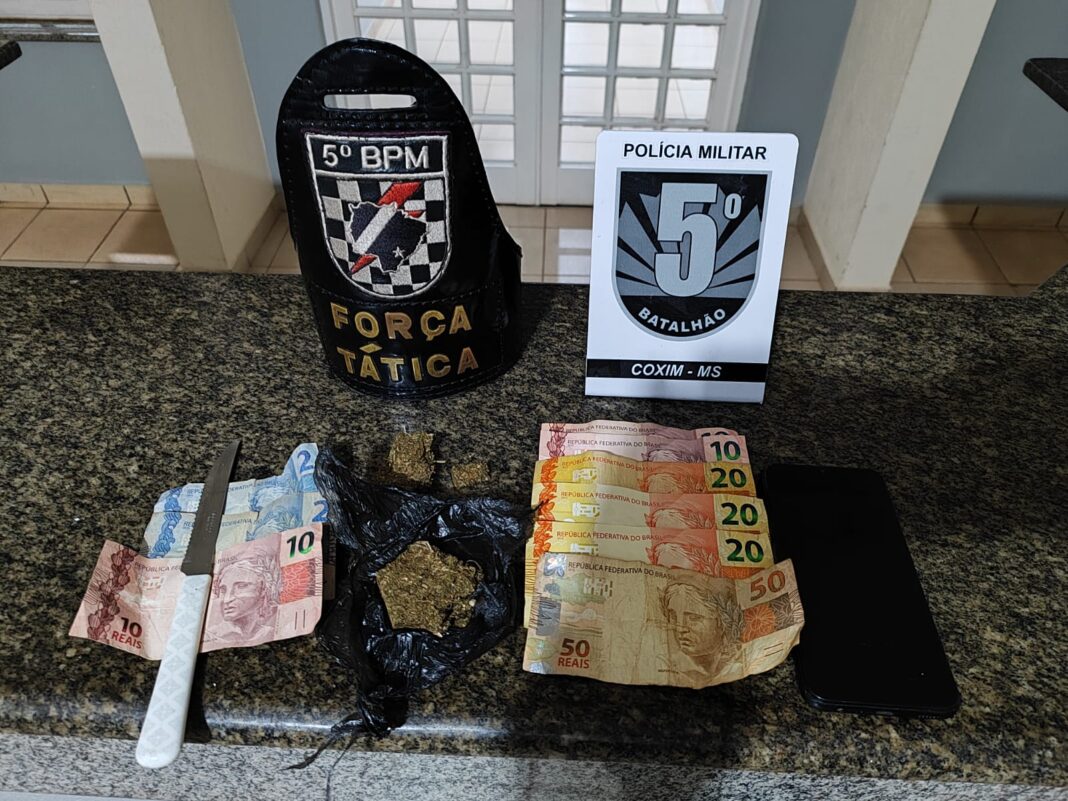 Polícia Militar prende jovem por tráfico de drogas em Coxim